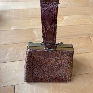 Vintage snakeskin leather small bag with wrist handle, circa 1950s